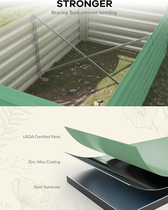 Garvee 2PCS 6x3x2ft Galvanized Raised Garden Bed Outdoor,Rust-Resistant Raised Garden Beds for Gardening, Easy Assembly Outdoor Garden Box & Planters, Green