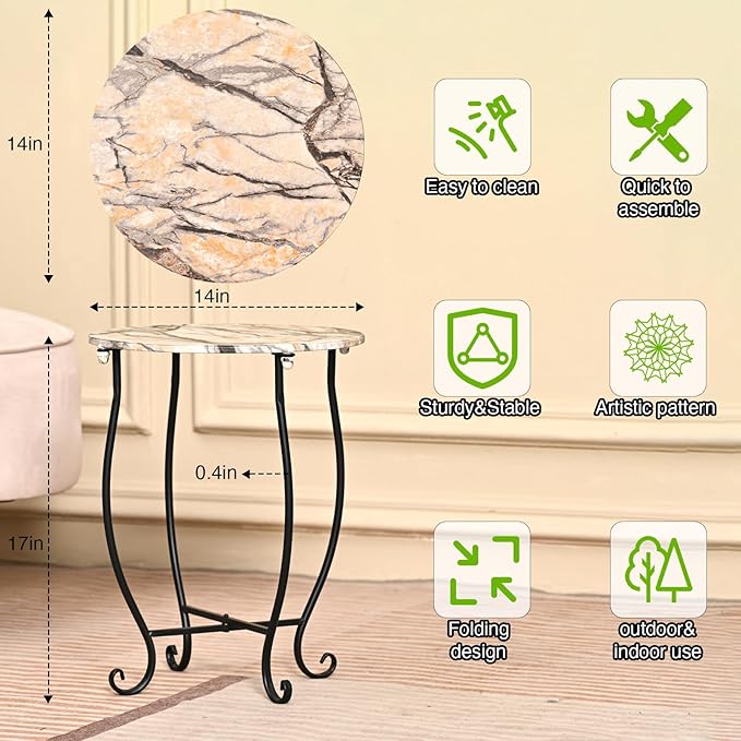 Patio Side Table, Versatile 14" Round Side Table for Balcony Yard Porch Bedside Rocking Chair and Pool Chair, Weather Resistant Metal Accent Table for Indoor Outdoor Use, Easy Assembly