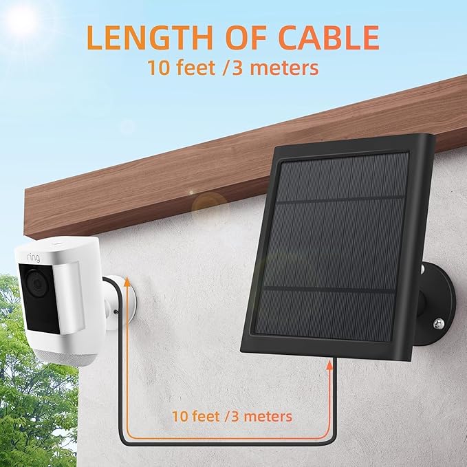 USB-C to Ring Barrel Plug 4Pack 4W Solar Charger for Ringing Spotlight & Stick Up Outdoor Cam, Black, High Efficiency, 10FT/3M Long Cable with IP65 dustproof and Waterproof