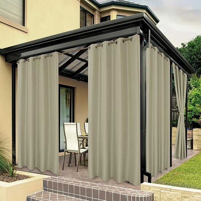 BONZER Outdoor Curtains for Patio Waterproof Thick Privacy Grommet Light Filtering Outside Curtains for Porch Pergola Gazebo Deck, 1 Panel, 54W x 108L inch, Taupe