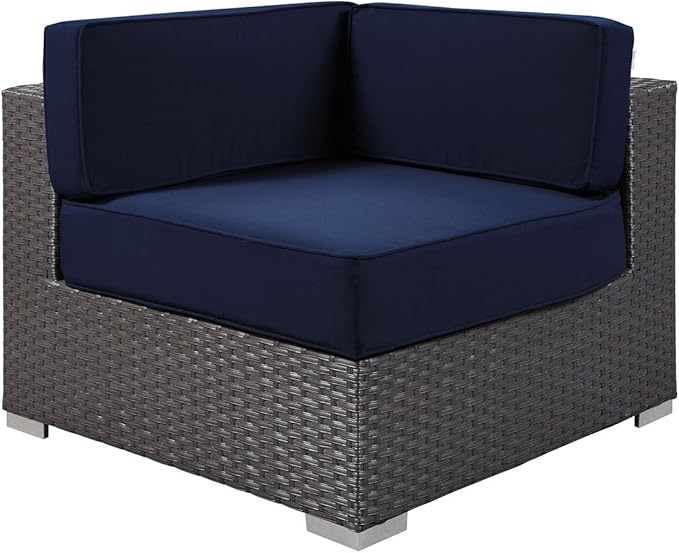 Modway Sojourn Wicker Rattan Outdoor Patio Sunbrella Fabric Corner in Canvas Navy