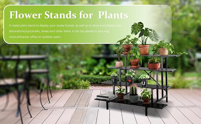Zhongma 4 Tier Sturdy Metal Plant Stand with Wheels, L45.67 x W34.65 x H35.83 inch, Heavy Duty Plant Holder for Home Indoor and Outdoor, 880 LBS Capacity & Heavy Duty Construction