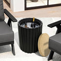 LuxenHome 20" Black Outdoor Side Table with Storage, Fluted Outdoor End Table with Metal Ice Bucket for Patio, Outside Accent Table for Balcony, Garden, Yard