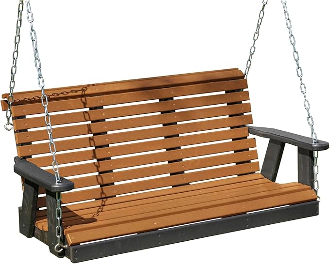 Poly Lumber Wood 4FT Porch Swing Amish Craftsmandship Made in USA HDPE with No wood fibers and 1000 lbs Limit. Stainless Steel Hardware.Signature Rollback design for Patio Outdoor Backyard Garden Park
