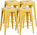 Shahoo 24 Inches Metal Bar Stools Counter Height Stackable Backless Stools, Industrial Patio Stools Indoor Outdoor Metal Kitchen Stools Set of 4 (Yellow, 24'')