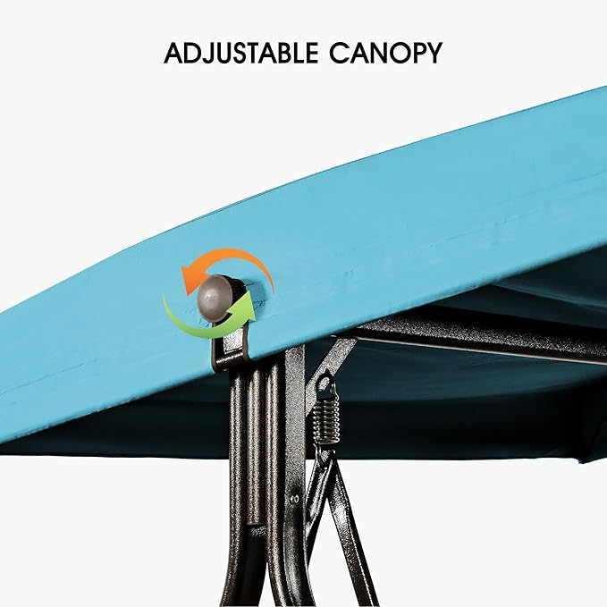 PURPLE LEAF 2-Seat Deluxe Outdoor Patio Porch Swing with Weather Resistant Steel Frame, Adjustable Tilt Canopy, Cushions and Pillow Included, Turquoise Blue
