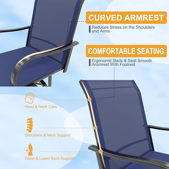 3 PCS Patio Swivel Bar Stools Set, 3 Piece Swivel Outdoor Table and Chairs Bar Set, All Weather Textile Fabric Outdoor High Stool Bistro Set with High Glass Bar Table for Lawn, Garden, Balcony