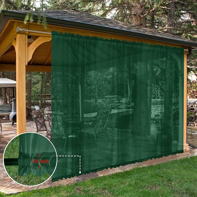 SpaceDresser Waterproof Outdoor Sheer Curtains for Patio - 2 Panels Rod Pocket Indoor Voile Sheer Curtain for Living Room,100W x 96L inch, Foliage Green