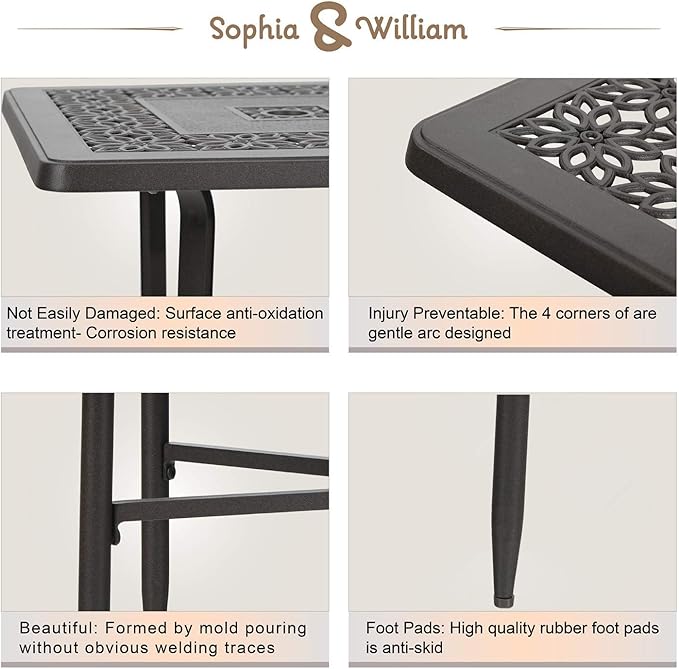 Sophia & William Patio Coffee Table Rectangle, Modern Outdoor Cast Aluminum Coffee Table 38.6" L x 23.0" W x 18.9" H, Brown