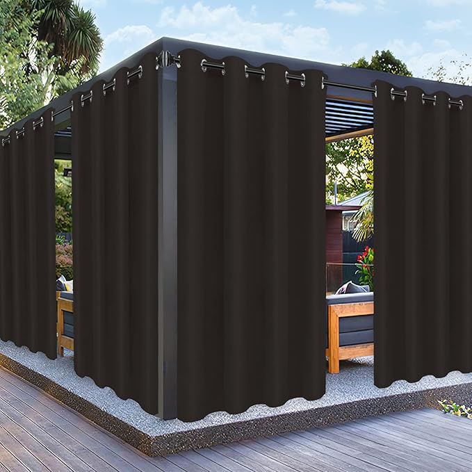 PureFit Outdoor Curtains for Patio Waterproof Weatherproof, UV and Fade Resistant Outside Curtains for Gazebo, Front Porch, Pergola, Sun Blocking Privacy Curtain, 52W x 108L inch, 1 Panel, Chocolate