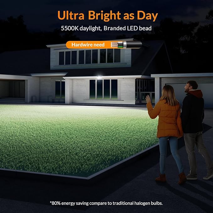 LEPOWER LED Security Lights Motion Sensor Light Outdoor, 38W 4200LM Light, 5500K, IP65 Waterproof, 3 Head Detected Flood Light for Garage, Yard, Porch (White)