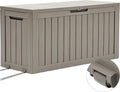 YITAHOME 72 Gallon Outdoor Resin Deck Box with Wheels, Pool Storage Box for Outdoor Cushions, Sports Equipment, Garden Tools, Light Brown