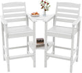 SERWALL Tall Adirondack Chairs Set of 2 with Connecting Table, Balcony Adirondack Chairs Set, Outdoor Bar Height Barstools Chair Set for Bistro, Poolside, Garden, White