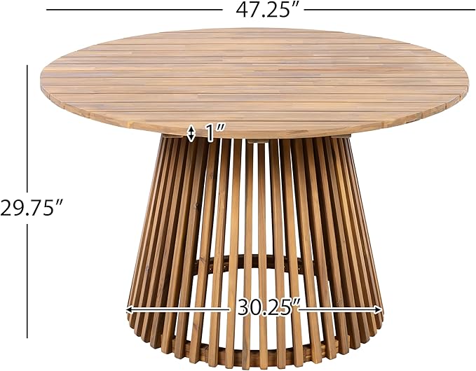 Merax Outdoor Dining Table 47.25" Round Extra-Large Acacia Wood Patio Dining Table for Backyard Lawn Balcony, Aesthetic Slat Base Design, Light Teak