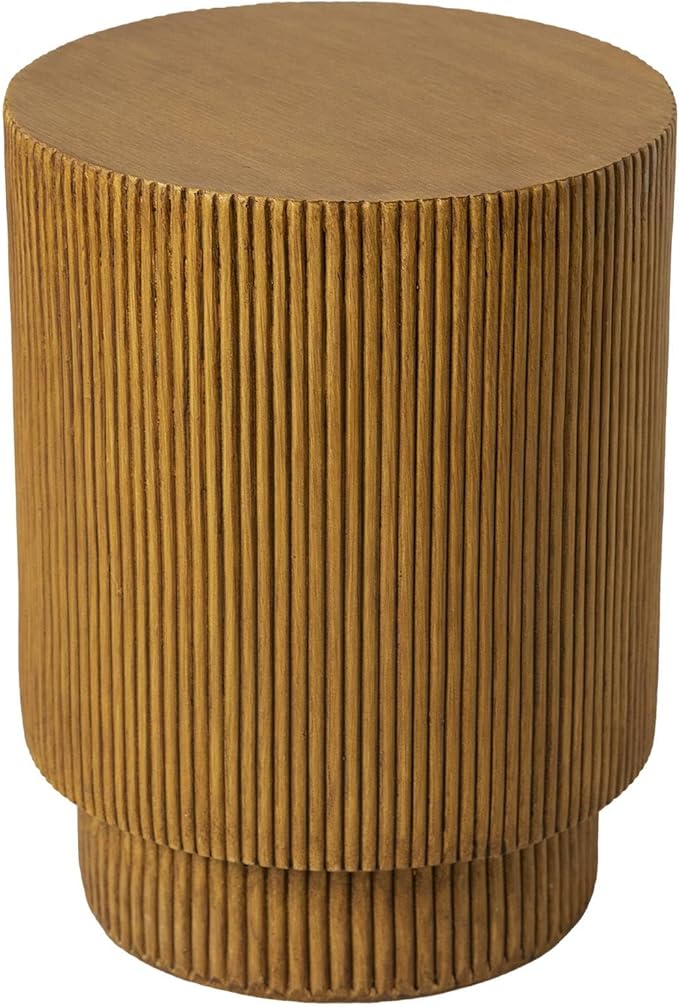 LeisureMod Modern Side Table Round Fiberstone Top Accent End Table for Home, Outdoor Patio, Living Room Sofa, Weather-Resistant, Eden Series in Brown