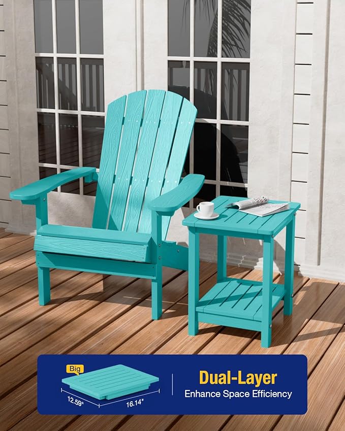 YEFU Outdoor Side Table for Patio: 16" HIPS Weather - Resistant Adirondack Tables - Waterproof Small Square End Tables for Backyard Living Room Bedroom - Indoor Outdoor Double Layer Table Aruba