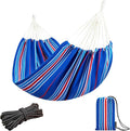 JoyView Brazilian Hammock for Single Person Portable Hammock with Hanging Ropes & Carry Bag Large 78.8x39.4” for Patio 300LBS Capacity Perfect for Outdoor/Indoor - Blue Stripe