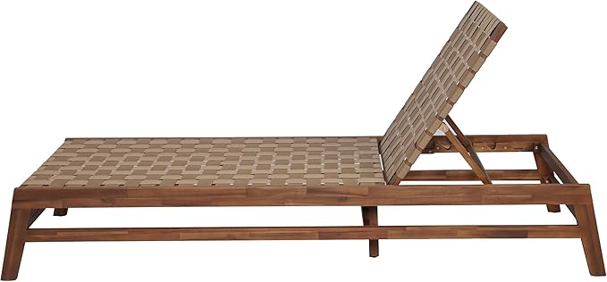 Christopher Knight Home Susua Rope Chaise Lounge with Acacia Wood Frame, Adjustable Backrest Single Lounge Sofa, Patio Sun Lounger Recliner Chair for Poolside Backyard, Light Brown + Mocha