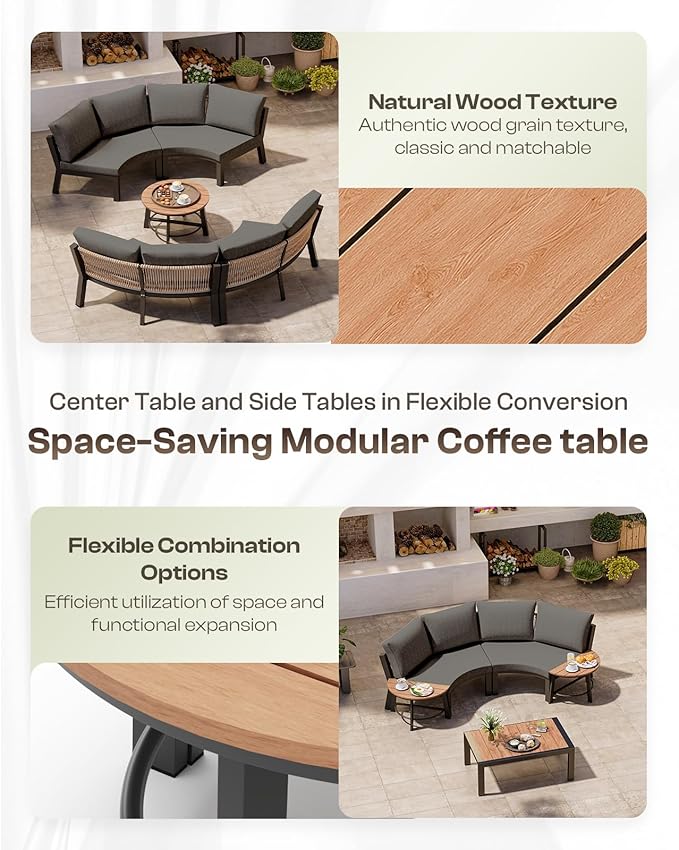 Outdoor Patio Sectional Modular Sofa, Aluminum 1 Piece Curved Patio Couch with Washable Cushions, All Weather PE Rope Sofa for Backyard,Porch, Deck, Poolsid, Graphite