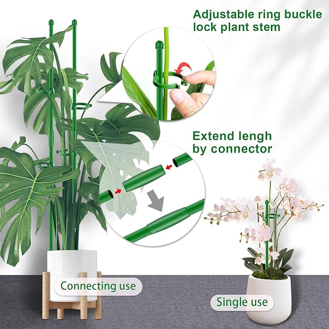 Plant Support Stakes for Indoor SupKing Orchid Sticks with Clips Garden Stake Extended to 2/3/4ft for Outdoor Potted Tomato Rose Vegetables House Palnts Comes with 20 Plants Ties(15 inch 10Pcs)