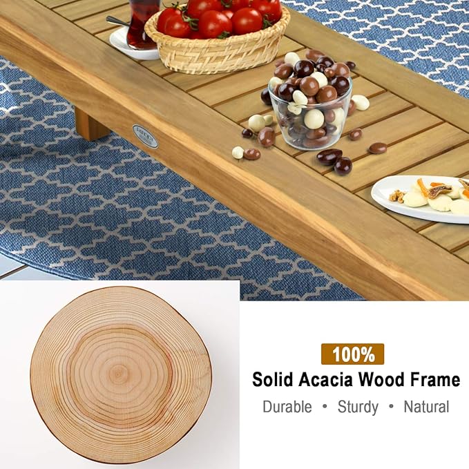 Tangkula 52 Inches Acacia Wood Outdoor Bench, Wood Bench for Dining Room Entryway Poolside Garden, Patio Backless Dining Bench with Slatted Seat, Ideal for Outdoors & Indoors