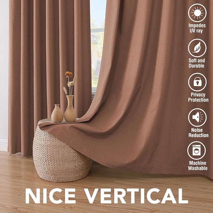 H.VERSAILTEX Linen Blackout Curtains 63 Inches Long 100% Blackout Thermal Insulated Textured Linen Look Curtain Draperies Anti-Rust Grommet, Energy Saving with White Liner, 2 Panels, Washed Spice