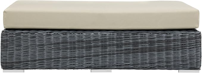 Modway Summon Wicker Rattan Outdoor Patio Sunbrella® Fabric Rectangle Ottoman in Canvas Antique Beige