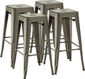 Furmax 30 Inch Metal Bar Stools Set of 4, Counter Height Backless Stools, Industrial Bar Chairs Patio Stool Stackable Backless Stool for Kitchen/Dining Room/Bistro/Patio Indoor Outdoor (Gun)