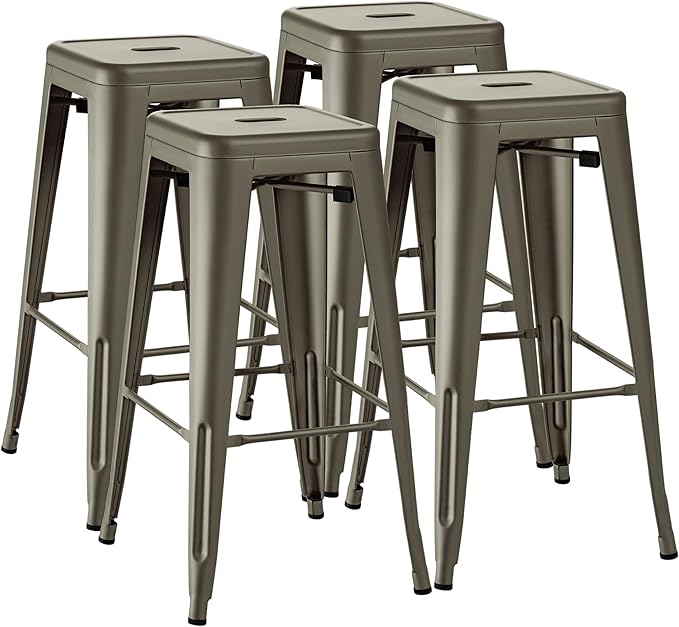 Furmax 30 Inch Metal Bar Stools Set of 4, Counter Height Backless Stools, Industrial Bar Chairs Patio Stool Stackable Backless Stool for Kitchen/Dining Room/Bistro/Patio Indoor Outdoor (Gun)