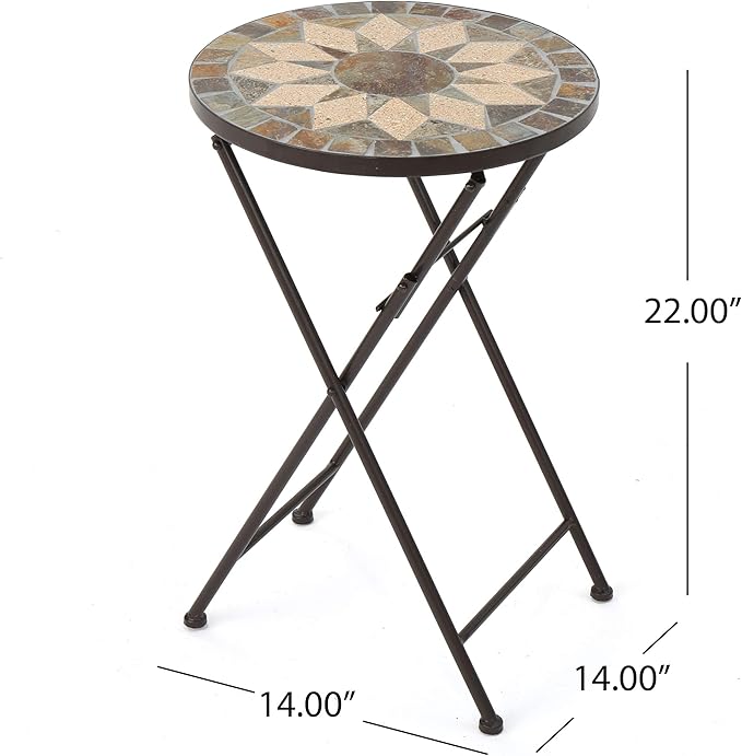 Christopher Knight Home Silvester Outdoor Stone Side Table with Iron Frame, Beige / Black