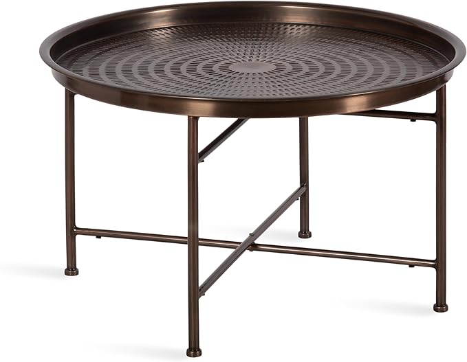 Kate and Laurel Mahdavi Modern Round Outdoor Coffee Table; 25 x 25 x 16; Bronze; Transitional Patio Coffee Table with Textured Top for Outdoor Furniture Decor