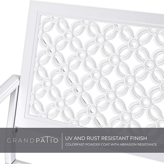 Grand patio 50" Garden Bench, Outdoor Benches with Anti-Rust Metal Powder Coated Frame, Patio Bench for Front Porch Park Outside Furniture Decor,White