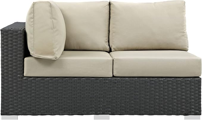 Modway EEI-1858-CHC-BEI Sojourn Wicker Rattan Outdoor Patio Coffee Table, Left-Arm Loveseat, Canvas Antique Beige