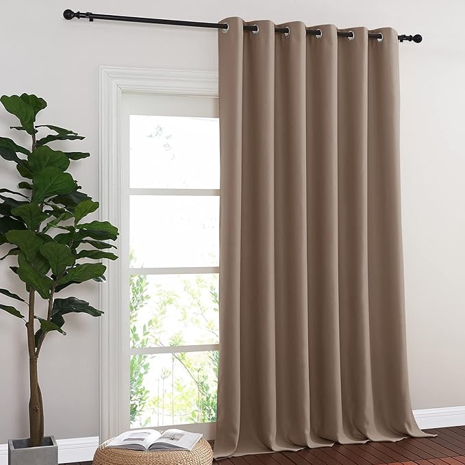 NICETOWN Blackout Room Divider Curtains for Sliding Glass Doors 102 Inches Long 1 Panel, Extra Wide Curtains for Doorway Patio Bedroom Living Room (Cappuccino, 80Wx102L, 1 Panel)