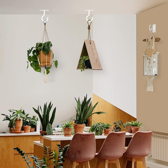 Plant Hooks for Hanging Plant Bracket 6inch Metal Plant Hanger Decorative Wall-Plant Wall Hanger forHanging Lanterns, Bird Feeder, Flower Basket, Home Decor Indoor & Outdoor 2 Pack(White)