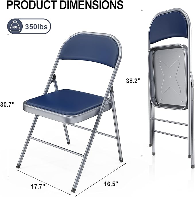 VINGLI 20 Pack Folding Chairs with Padded Seats, Metal Frame with Pu Leather Seat & Back, Capacity 350 lbs, Blue