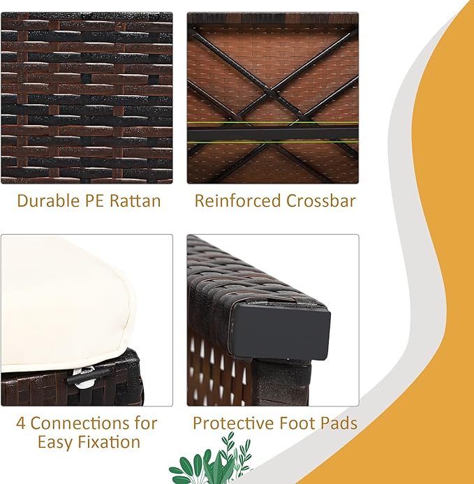 Tangkula 2 Pieces Patio Rattan Ottomans, All Weather Outdoor Footstool Footrest Seat with Soft Cushion, Hidden Zipper, High-Density Sponge, Wicker Ottoman Seat for Patio, Garden, Poolside (White)