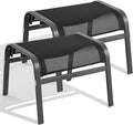 ONBRILL Outdoor Ottoman Foot Rest Set of 2, Textilene Fabric Outdoor Footstool with Tight Surface and Stable Metal Frame, Wide Use Outdoor Ottomans for Patio, Balcony, Poolside and Indoors, Black