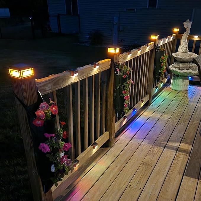 Dynaming 8 Pack Solar Post Cap Lights Outdoor with Flickering Flame Light, Fence Post Solar Lights Fit for 4x4 5x5 6x6 Vinyl/Wooden Posts, High Brightness SMD LED Lighting Decor for Garden Deck Patio