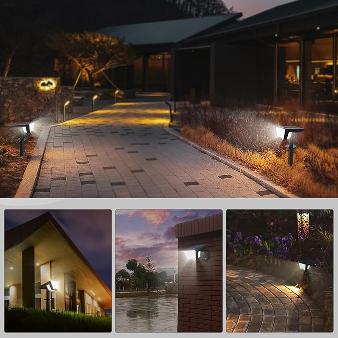 Solar Spot Lights Outdoor IP65 Waterproof, 53 LEDs Solar Powered Garden Yard Lights Outdoor 3 Modes Landscape Spotlight Wall Light with Auto On/Off for Driveway Porch 2 Pack (Cool White)