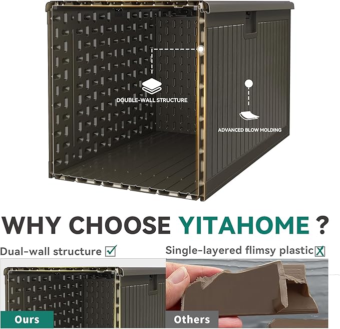 YITAHOME 90 Gallon Large Deck Box with Side Handles, Outdoor Double-Wall Storage for Patio Furniture Cushions, Garden Pool Accessories, Waterproof & Lockable