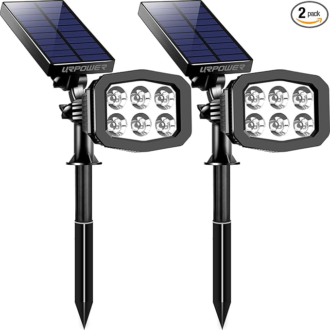 URPOWER Solar Lights Outdoor 2-in-1 Waterproof Solar Spotlight Auto On/Off Wall Lights Pathway Lights Landscape Lighting for Yard Garden Pool - Cool White (2 Pack)