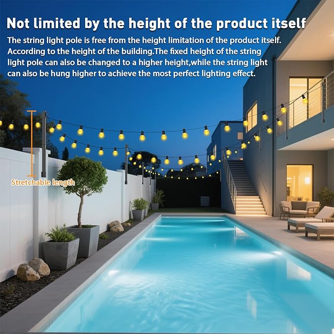 AILBTON 2.6Ft String Light Poles 10 Pack,Light Poles for Outside Lights,Outdoor with Fence Brackets Hanging Lights,Metal Stand Deck Patio Backyard