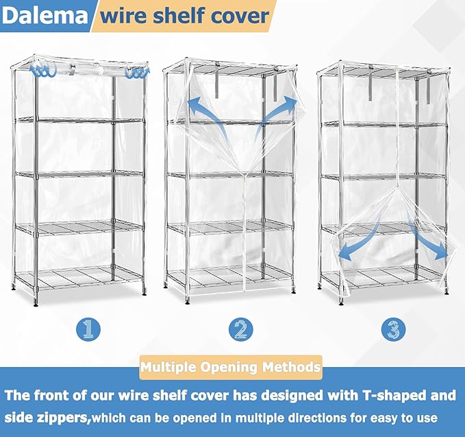 Waterproof Shelf Cover,Durable Dustproof Storage Wire Rack Covers,Outdoor Shelving Covers for Wire Shelves with Zipper 48''x18''x82'',Clear,Cover Only