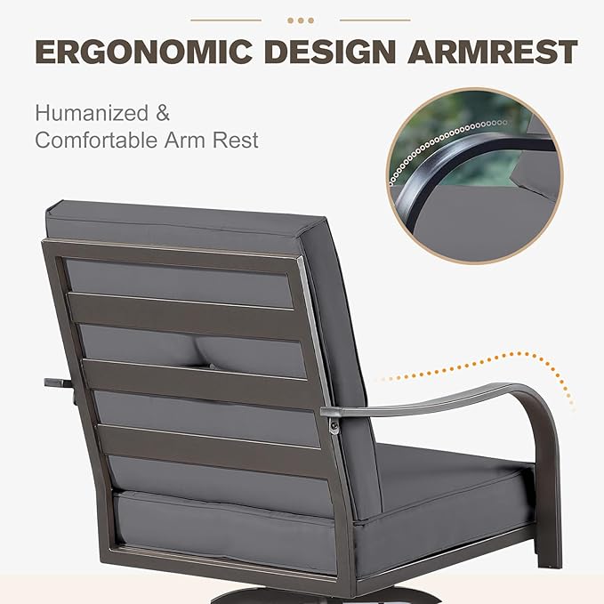 Outdoor Swivel Bar Stools Set of 4,Bar Height Patio Chairs with Cushions and High Backrest, All Weather Patio Bar Stools Furniture for Bistro Lawn, Pool, Garden and Backyard,Gray