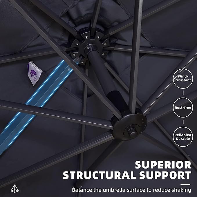 PURPLE LEAF 10' X 13' Patio Umbrella Outdoor Cantilever Rectangle Umbrella Aluminum Offset Umbrella with 360-degree Rotation for Garden Deck Pool Patio Light Grey