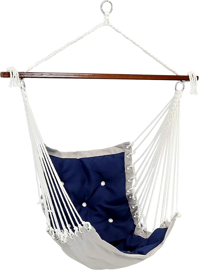Sunnydaze Tufted Victorian Large Hanging Hammock Chair - Sturdy 300 Pound Capacity - Navy Blue