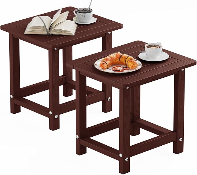 YEFU Outdoor Side Table for Patio: 16" HIPS Weather - Resistant Adirondack Tables Set of 2 - Small Square End Table for Backyard Living Room Bedroom - Indoor Outdoor Durable Table Coffee