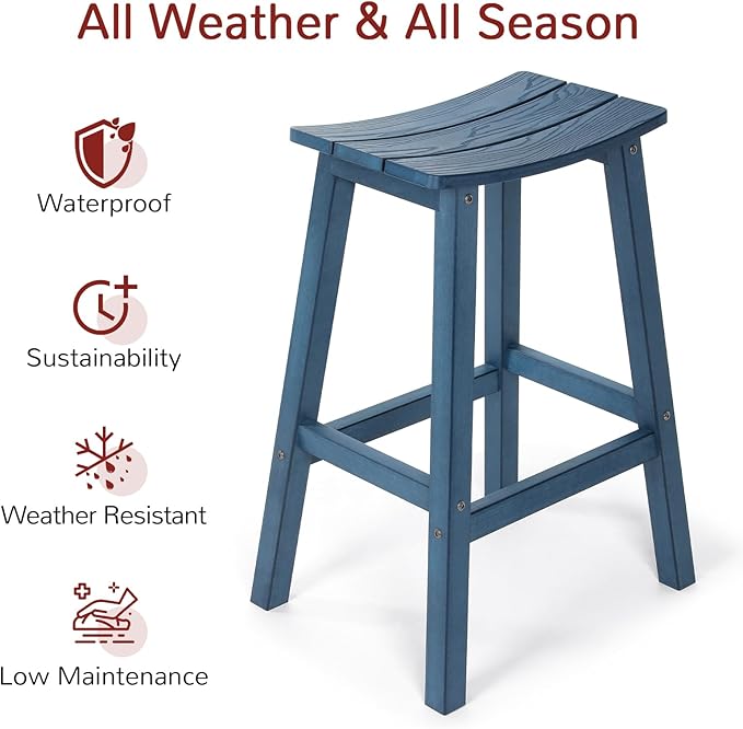 Stoog All-Weather Bar Stools Set of 4, 28" Height Outdoor Bar Stools, Low Maintenance, for Patio, Deck, Kitchen Counter, and Garden, Blue
