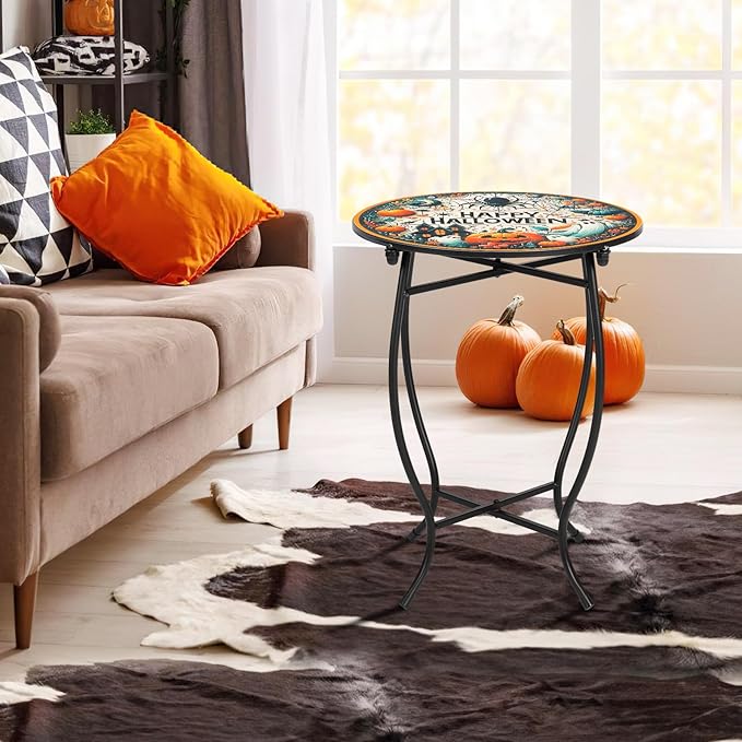 Metal Indoor Outdoor Side Table,14" Diameter Round Plant Stand for Flower Pots Vase Home Decor, Weather Resistant Patio Accent Table Plant Stand for Indoor Outdoor Use, Easy Assemble